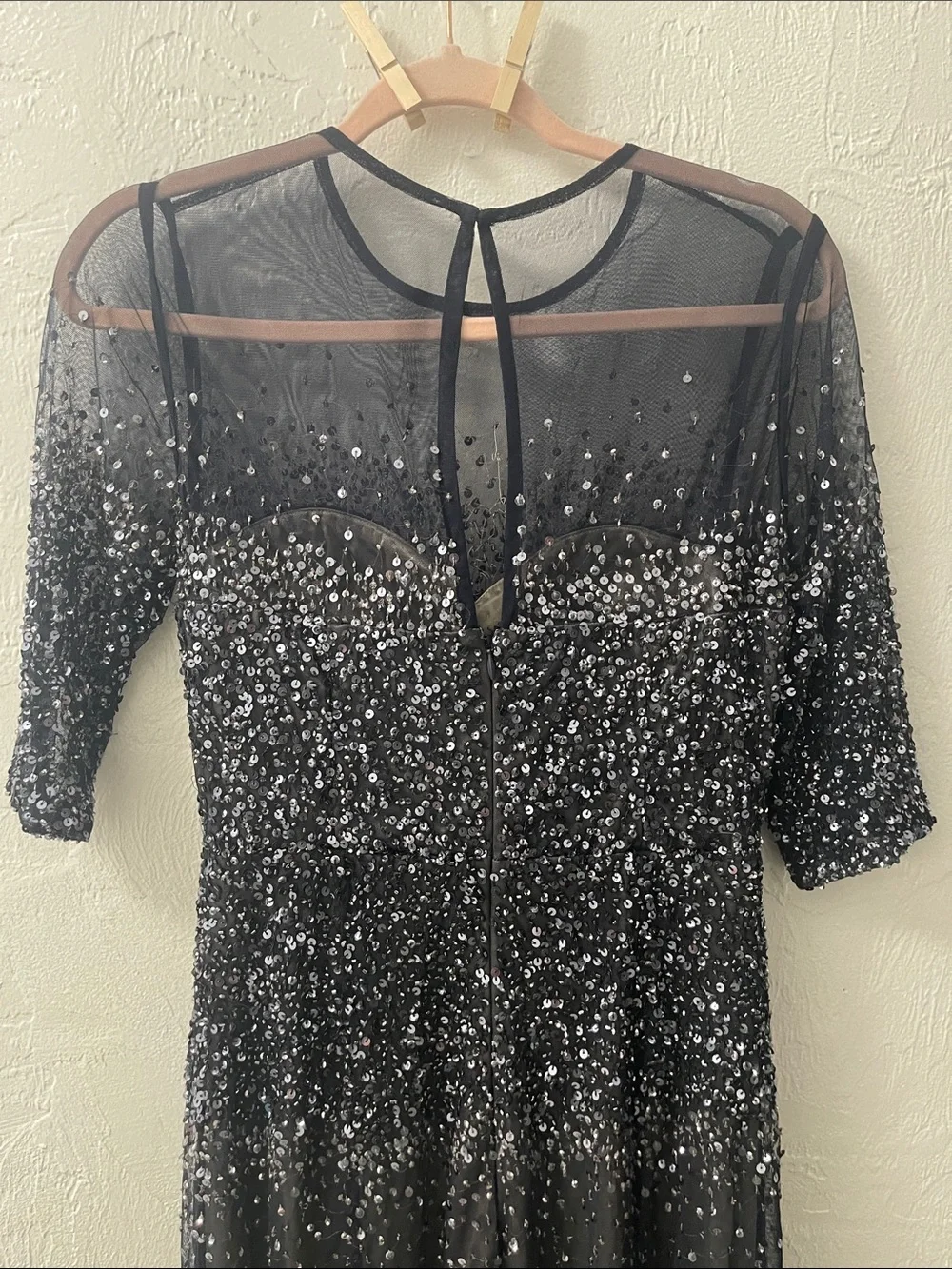 Adrianna Papell Dark Navy Gown, Size 8.  Beaded/Sheer Evening Gown